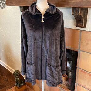 Eileen West Charcoal Grey Lux Velour Short Bed Jacket, S/M!